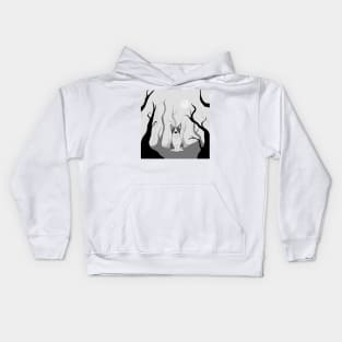 Angry dog in forest art Kids Hoodie